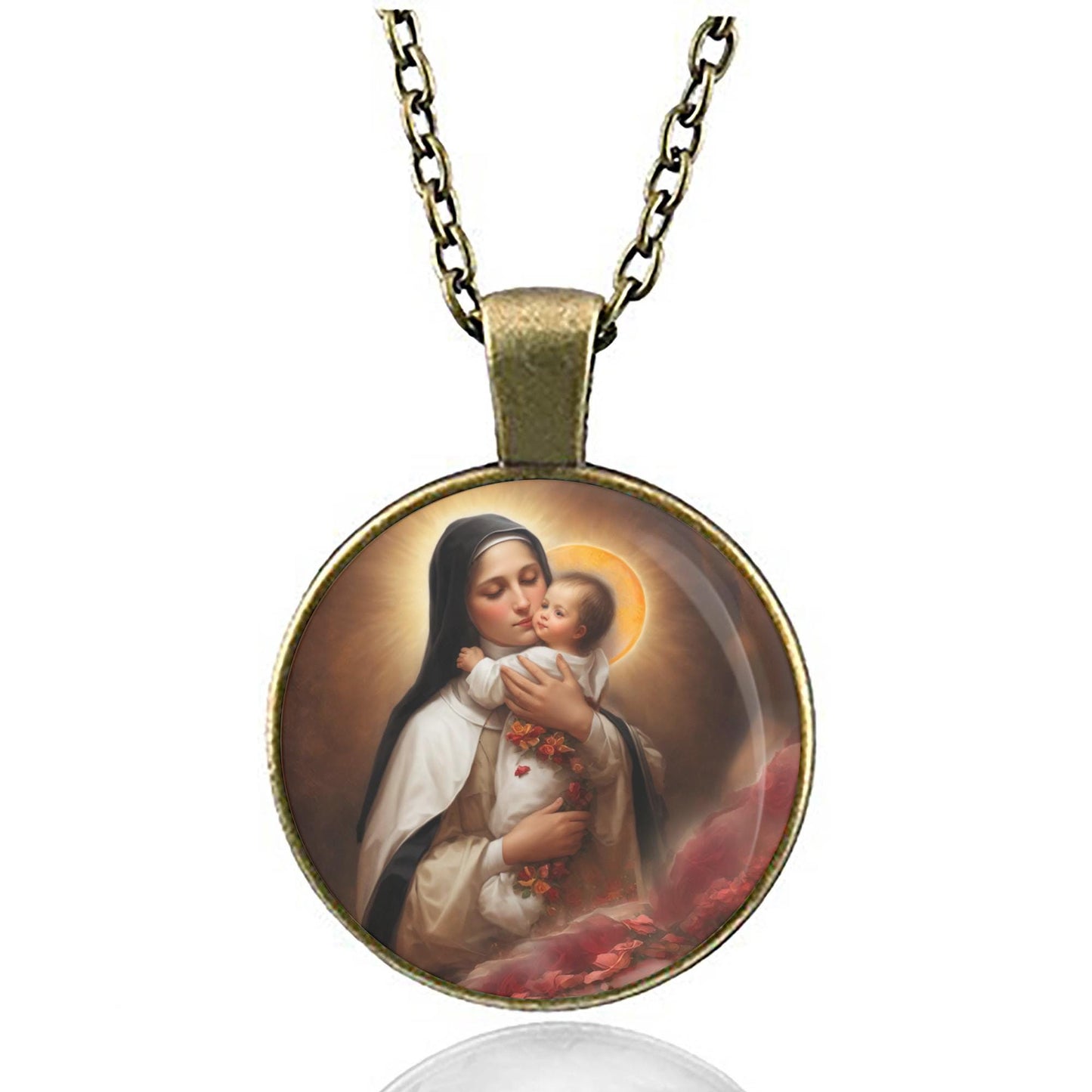 St. Therese of Lisieux Flowers Catholic Saint Necklace Pendant