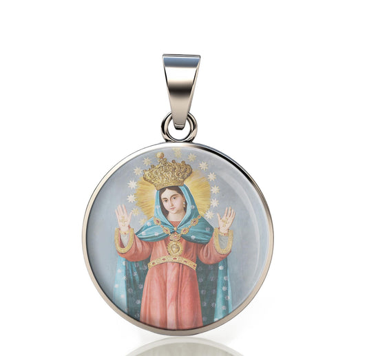 Our Lady Liberation Della Libera 925 Sterling Silver Round Pendant Christian Religious Medal Small 20mm