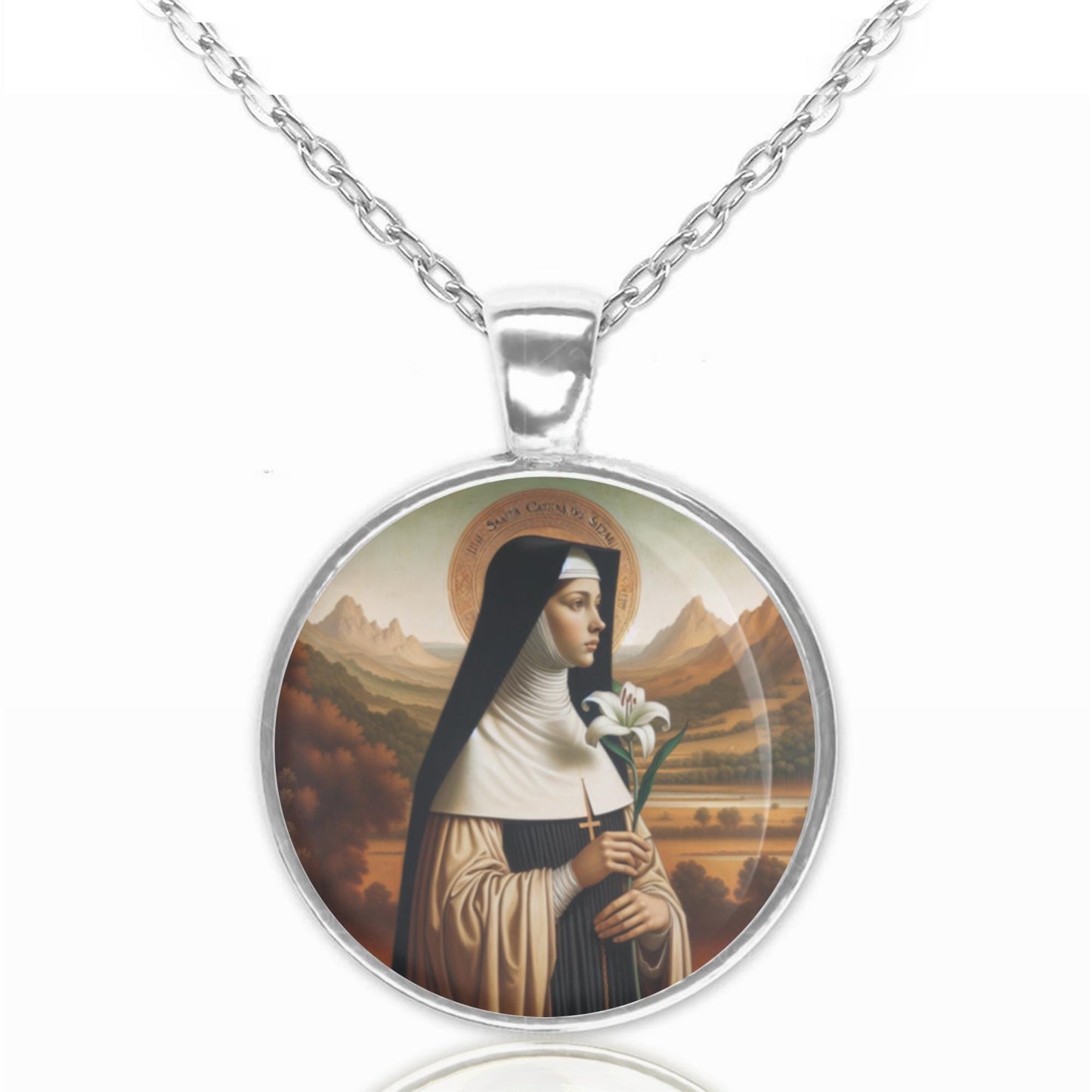 St. Catherine of Siena Catholic Necklace | Round Pendant Medal