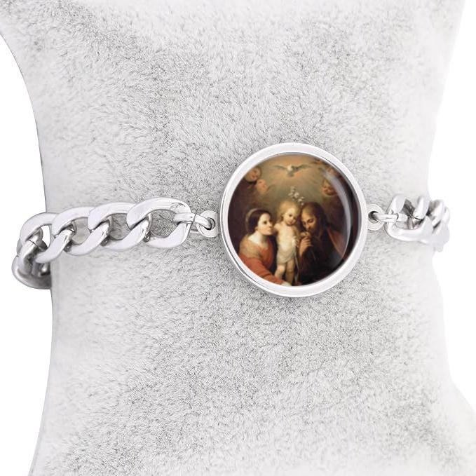 Holy Family Bracelet Gold or Silver tone Religious Jewelry Simple Chain
