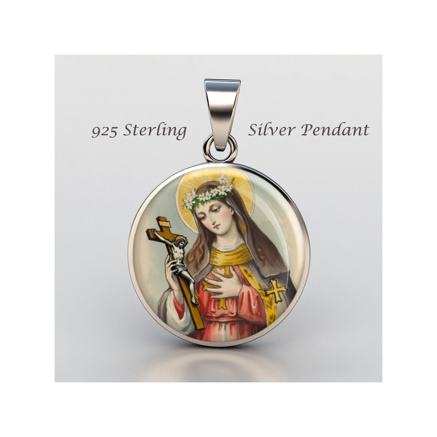 Saint Flora Religious Devotional sterling silver 925 Christian Medal Patron Pendant