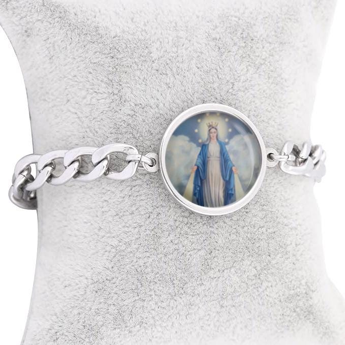 Our Lady Miraculous Mary Curb Bracelet Gold or Silver tone Religious Jewelry Simple Chain