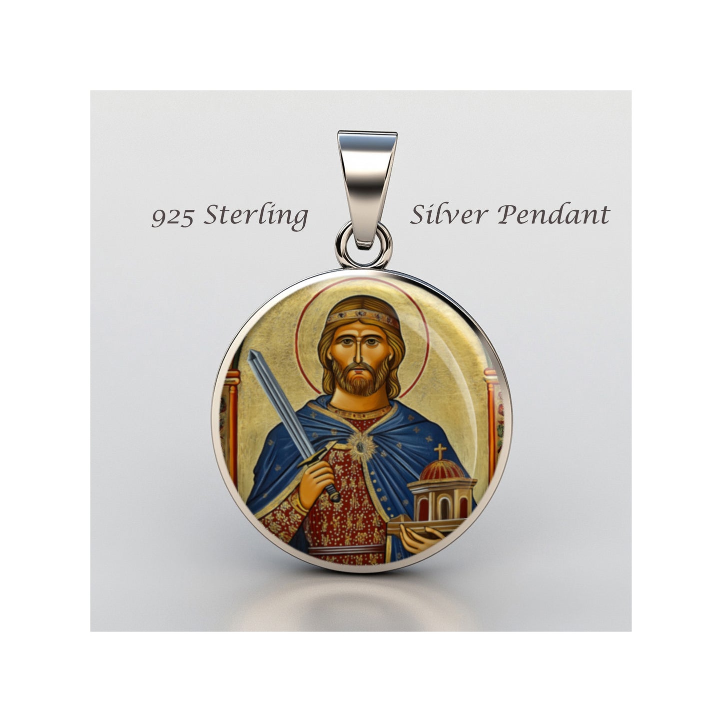 Saint Olaf Of Norway Catholic sterling silver 925 Christian Medal Patron Pendant image 0