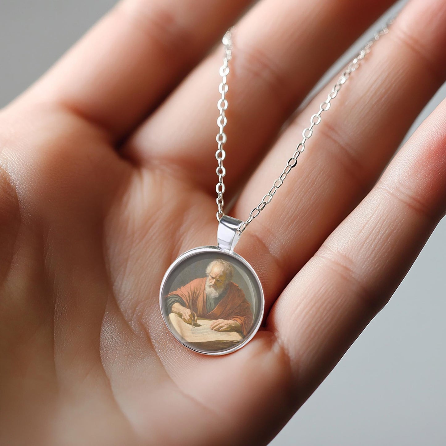 St. Paul the Apostle Writing Letter Necklace Medal Pendant Christian Religious Jewelry