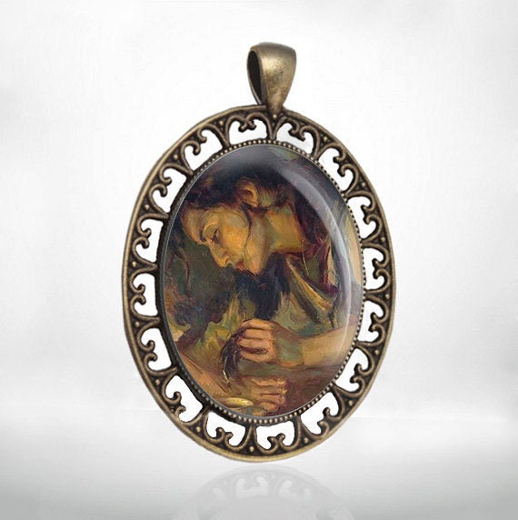 Mary Magdalene Anointing Jesus' feet Bronze Pendant