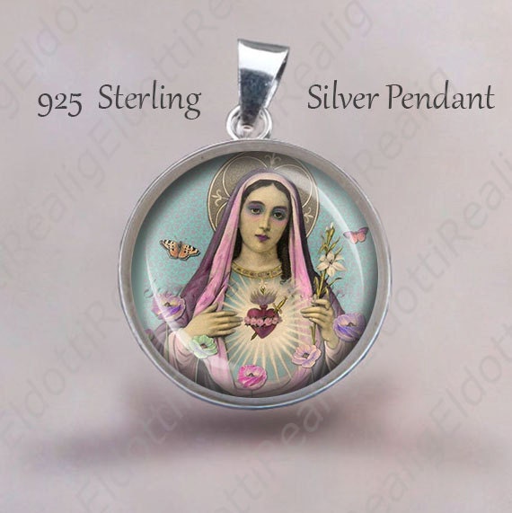 Virgin Mary Immaculate Heart Religious Christian Medal. Sterling Silver 925 Christian Pendant 20mm Jewelry NEW