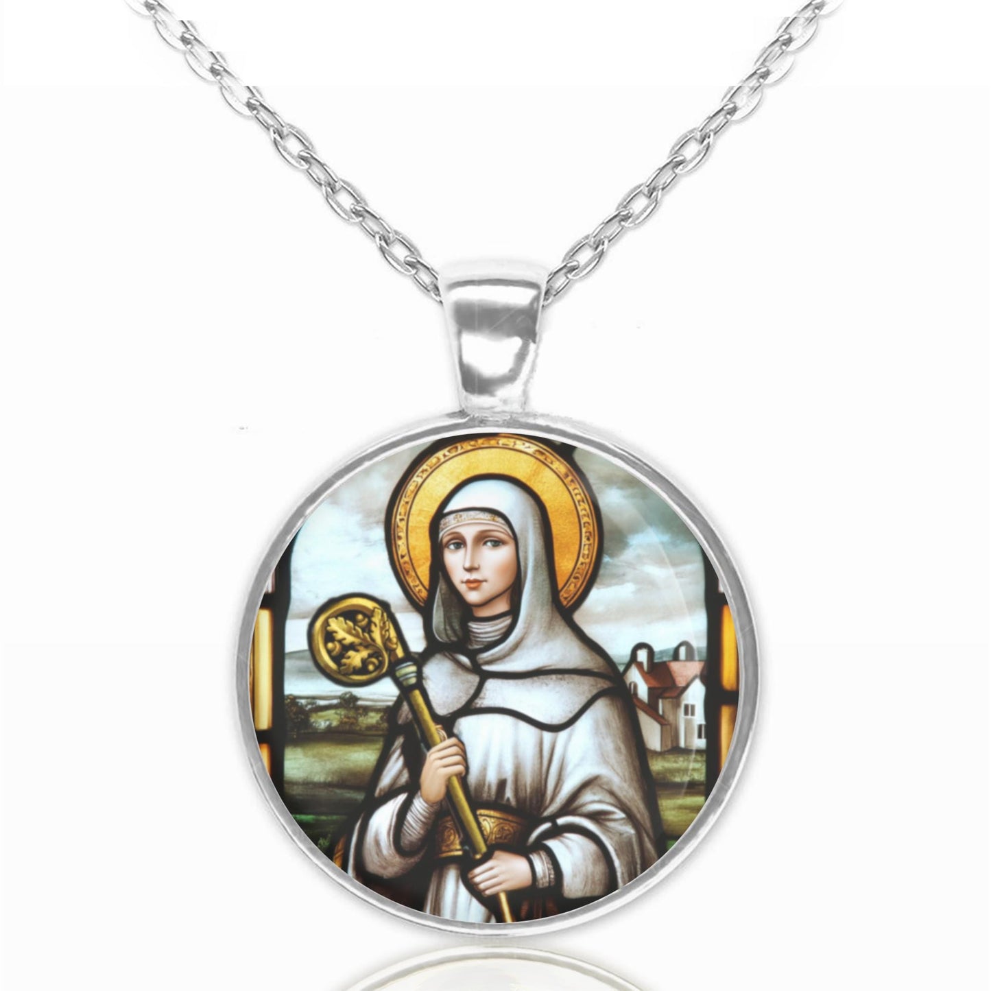 St. Brigid of Kildare Necklace Medal Religious Christian Pendant