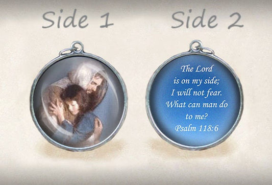 Jesus Strength Bible Quote Psalm 118:6 Catholic Medal. Religious Christian Pendant Charm. Catholic Jewelry.