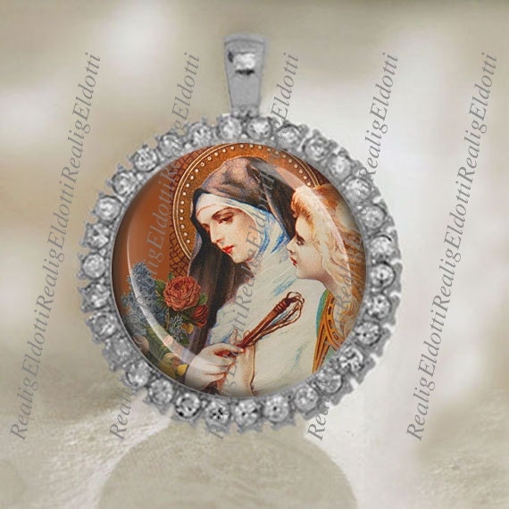 St Frances of Rome Medal Patron of Motorists Catholic Charm Silver Tone Pendant
