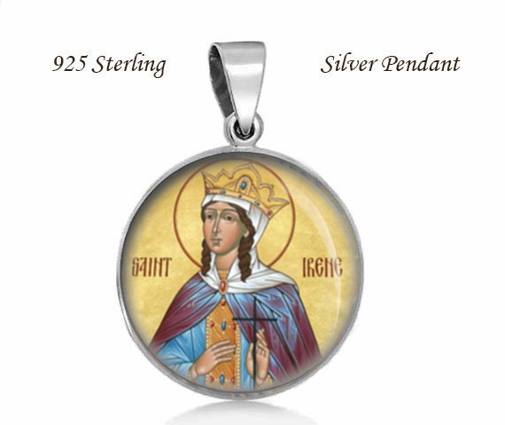 St. Irene 925 Sterling Silver Medal Round 20mm Patron Saint