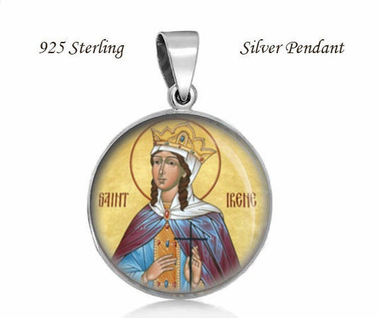 St. Irene 925 Sterling Silver Medal Round 20mm Patron Saint