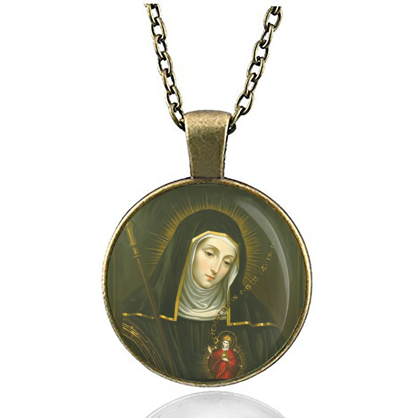 St. Gertrude The Great Necklace Medal Pendant Christian Religious Jewelry