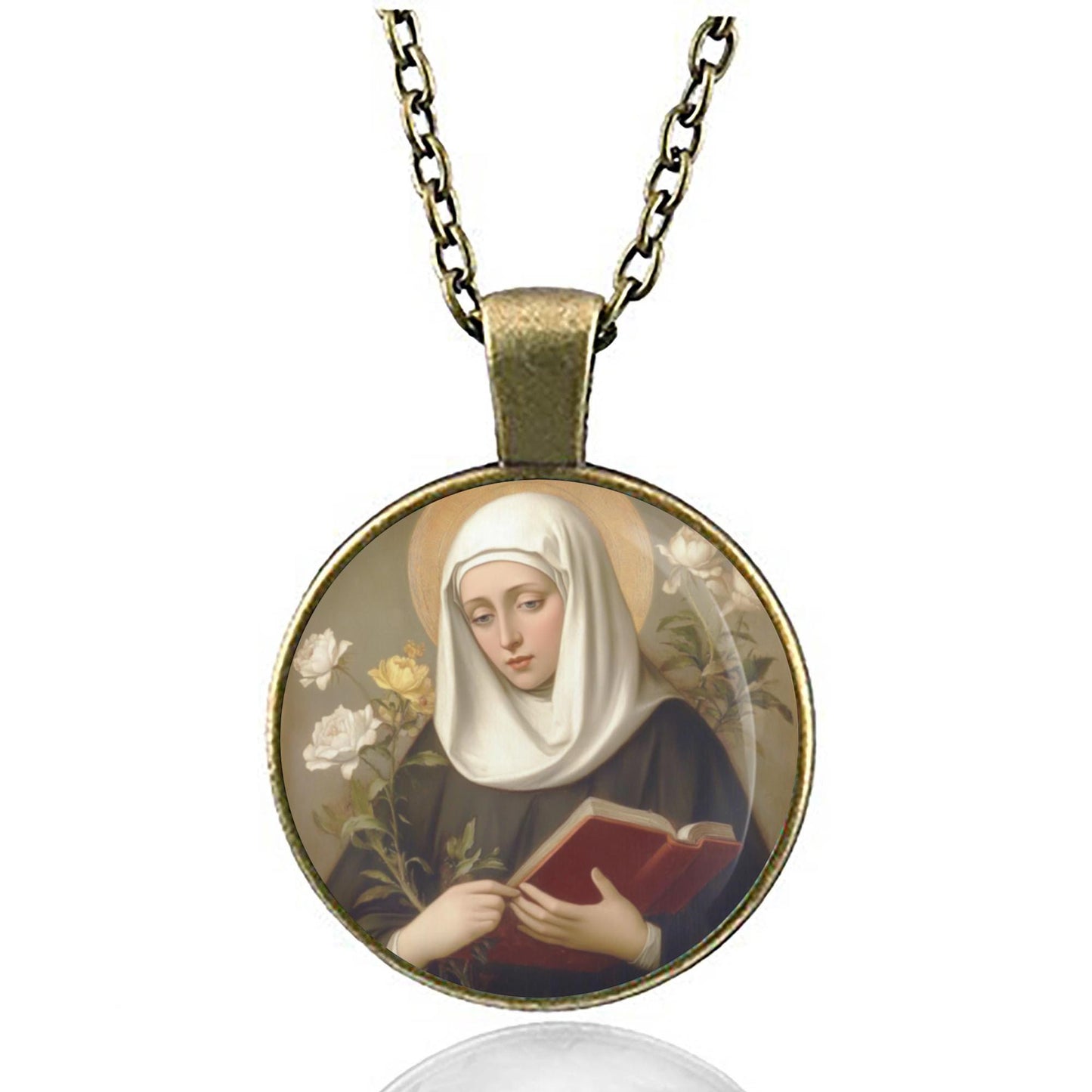St Catherine of Siena Necklace Round Medal Pendant