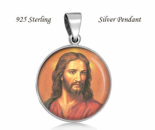 Jesus Christ in Red Robe Religious Christian Medal 925 Sterling Silver Pendant Jewelry