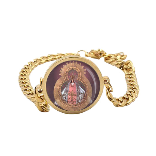 Our Lady Suyapa Curb Bracelet Gold or Silver tone Religious Jewelry Simple Chain