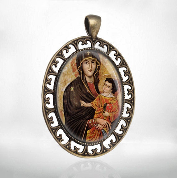 Our Lady of the Snows Catholic Medal Bronze Pendant Mary and Jesus Baby Religious Style Jewelry
