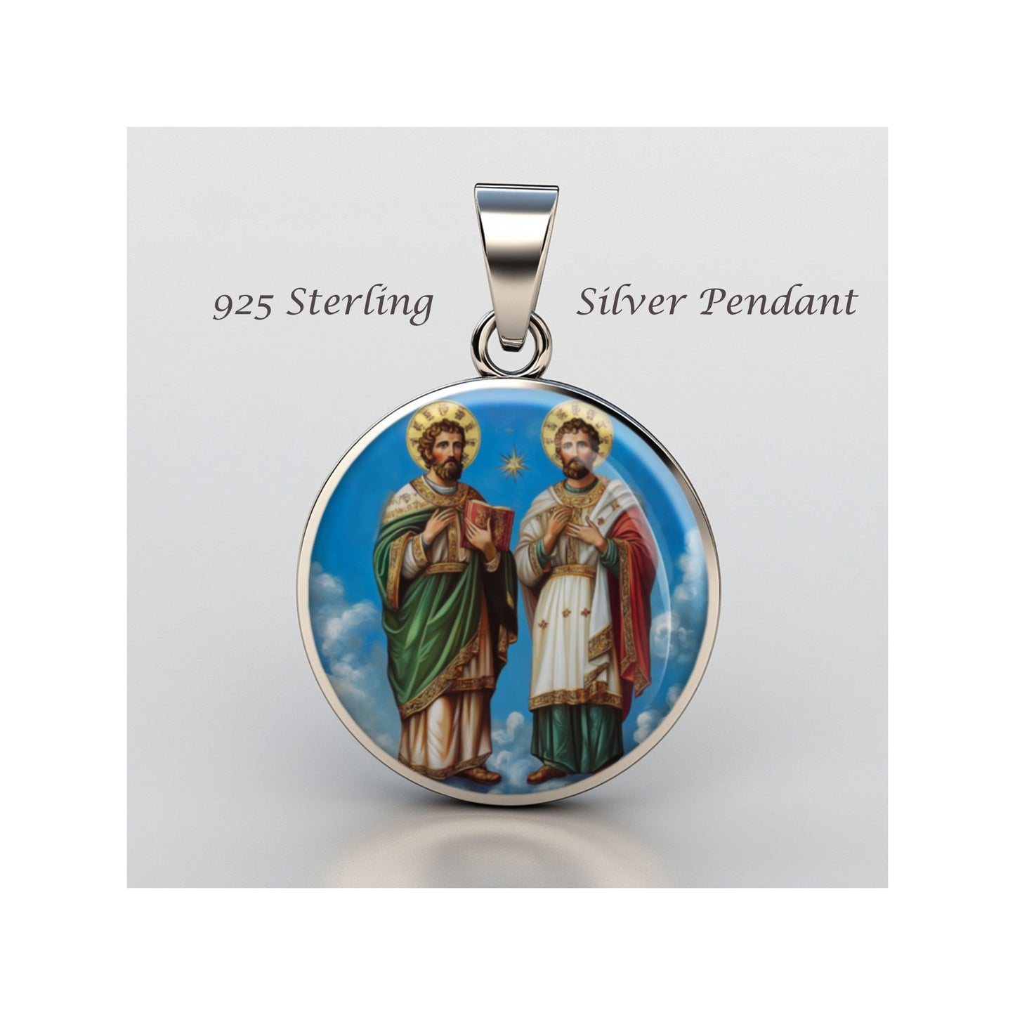 Saint Cosmas Damian Catholic sterling silver 925 Christian Medal Patron Pendant image 0
