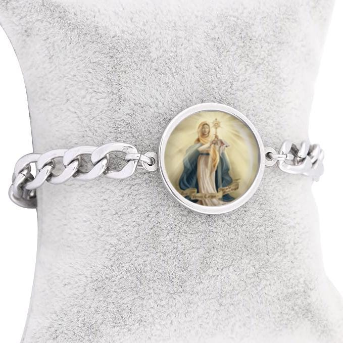 Our Lady Blessed Sacrament Curb Bracelet Gold or Silver tone Religious Jewelry Simple Chain