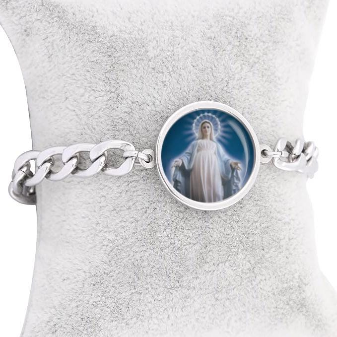 Our Lady Medjugorje Mary Mary Curb Bracelet Gold or Silver tone Religious Jewelry Simple Chain