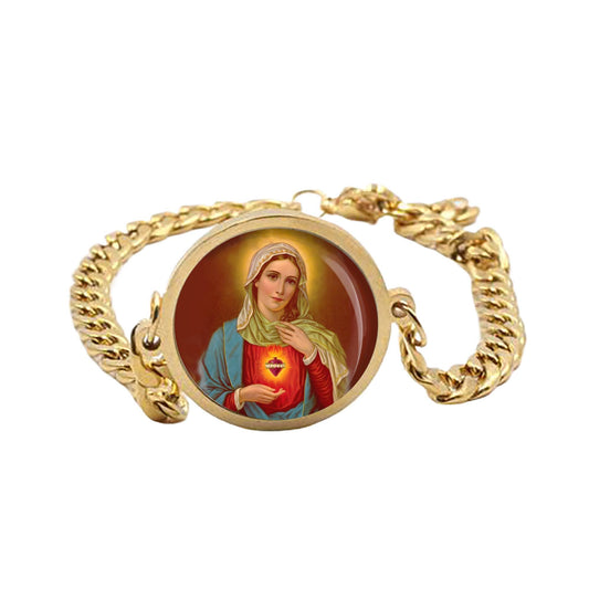 Our Lady Immaculate Mary Bracelet Gold or Silver tone Religious Jewelry Simple Chain
