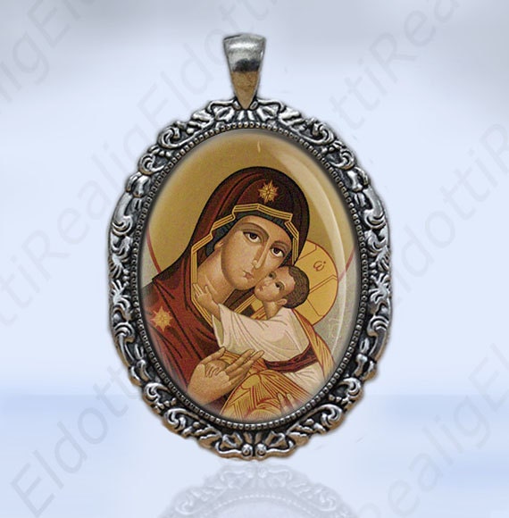 Theotokos Orthodox Icon Relgous Christian Medal Pendant Filigree Religious Jewelry