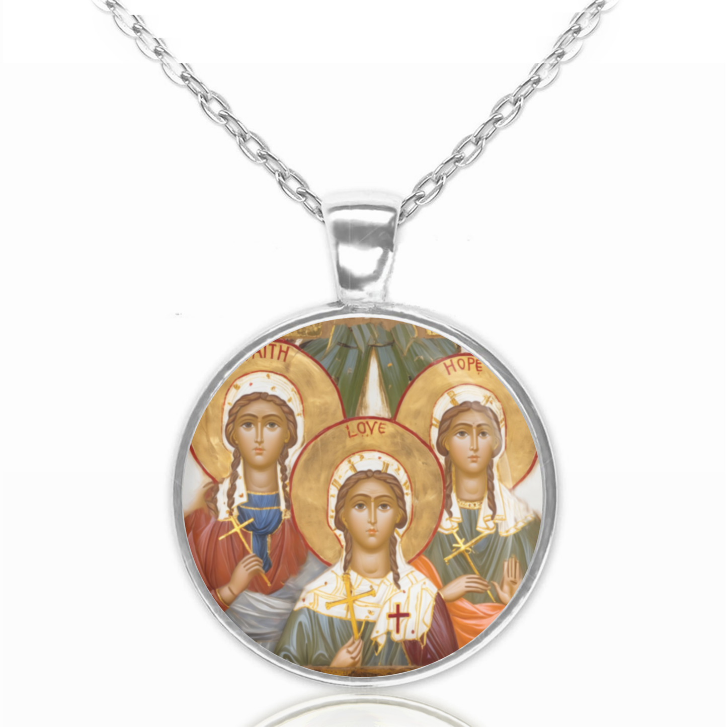 St. Faith Hope Charity Necklace Catholic Saint Pendant Medal image 0