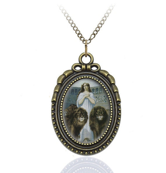 St Blandina the Martyr of Lyons Catholic Necklace Pendant Jewelry Medal Oval Style Charm Bronze w Chain