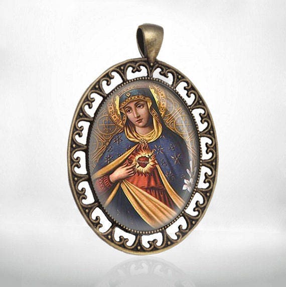 Religious Catholic Medal Pendant Jewelry Immaculate Heart of Vrgin Mary