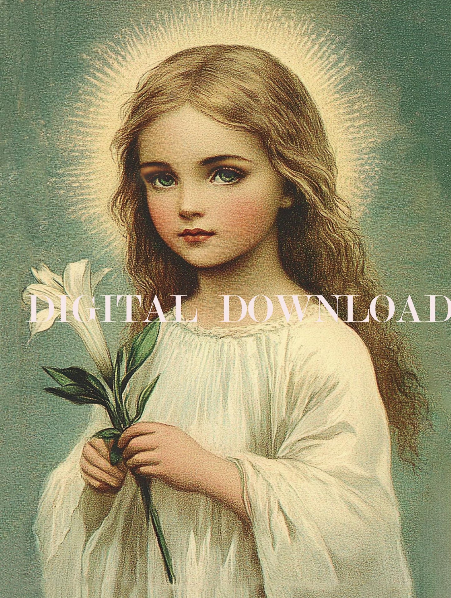 Child Mother Mary Our Lady Little Girl Print Religious Art Digital Image image 0