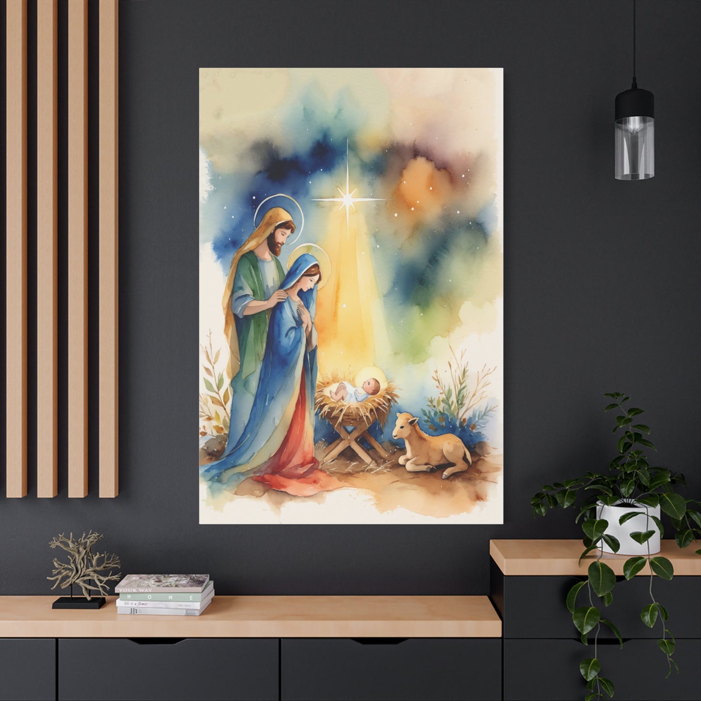 Nativity Scene Holy Family Canvas Wall Art, Christian Decor