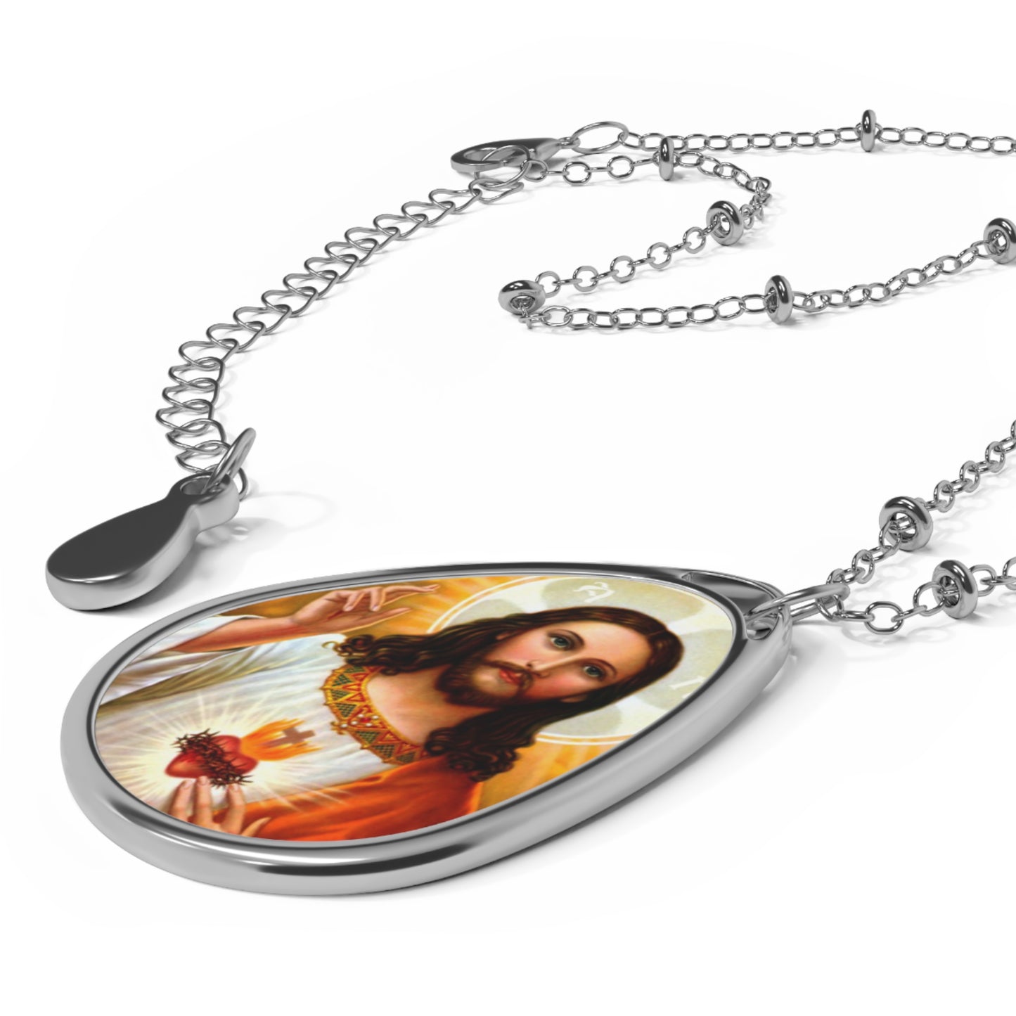 Necklace Pendant with Sacred Heart, Religious Jewelry, Oval Necklace, Christian Gift, Spiritual Accessory, Vintage Style