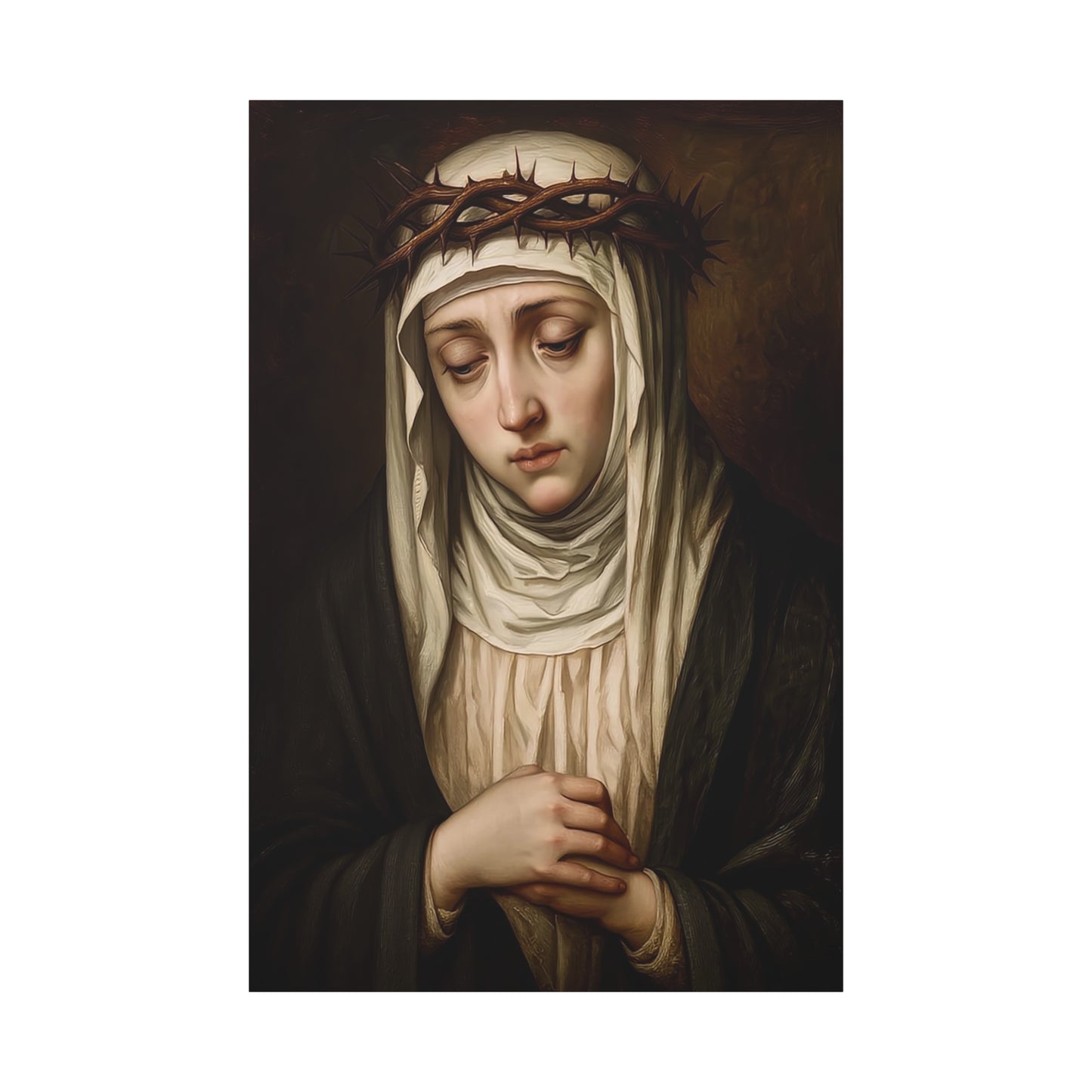 St. Catherine of Siena with Crown of Thorns Catholic Canvas Wall Art, Christian Decor
