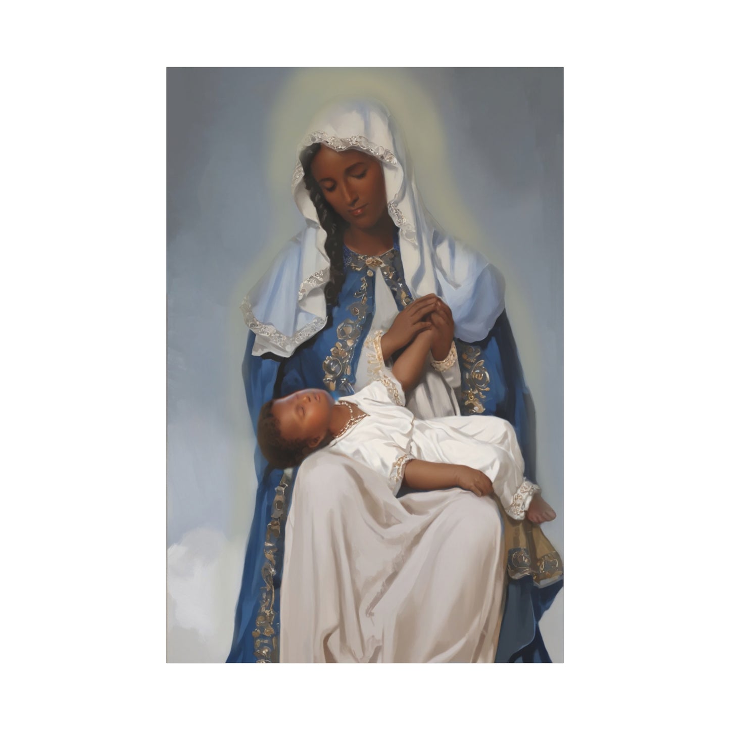 Our Lady Providence Mary Brown Skin Catholic Canvas Wall Art, Christian Decor