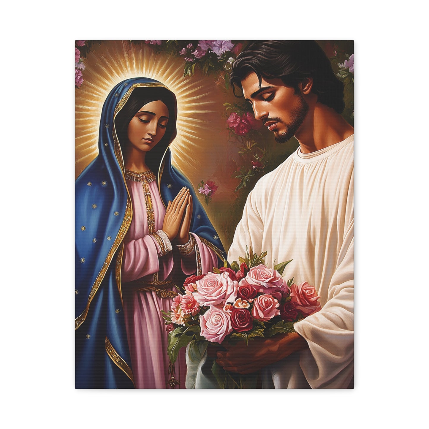 Our Lady Guadalupe and St. Juan Diego Full of Roses Catholic Canvas Wall Art, Christian Decor