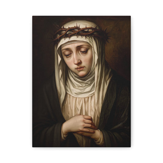 St. Catherine of Siena with Crown of Thorns Catholic Canvas Wall Art, Christian Decor