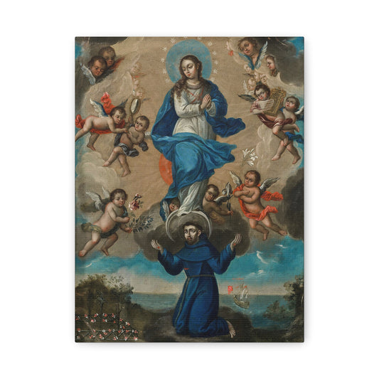 Immaculate Conception with Saint Francis and Angels Catholic HQ Print on Canvas Ready To Hang - Virgin Mary Canvas