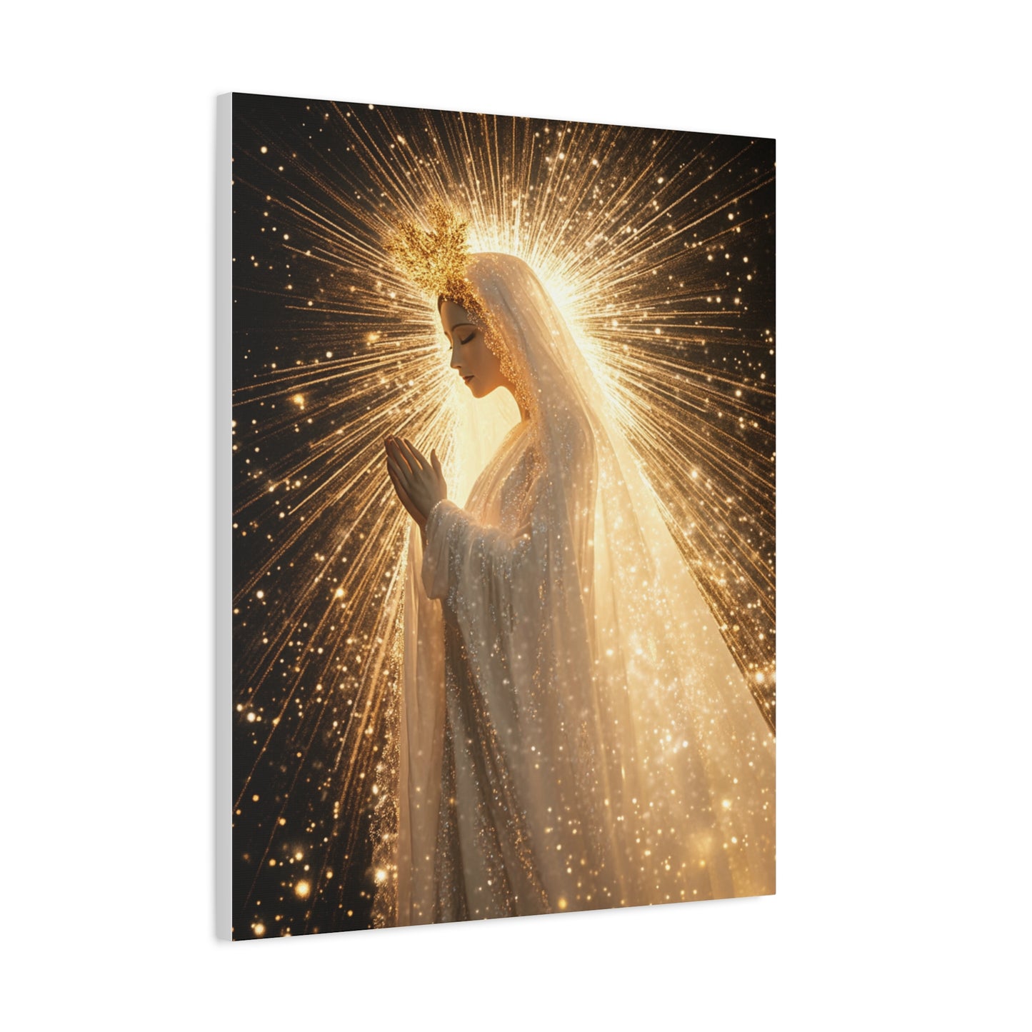 Mother Mary Starry Night Sky Catholic Canvas Wall Art, Christian Decor