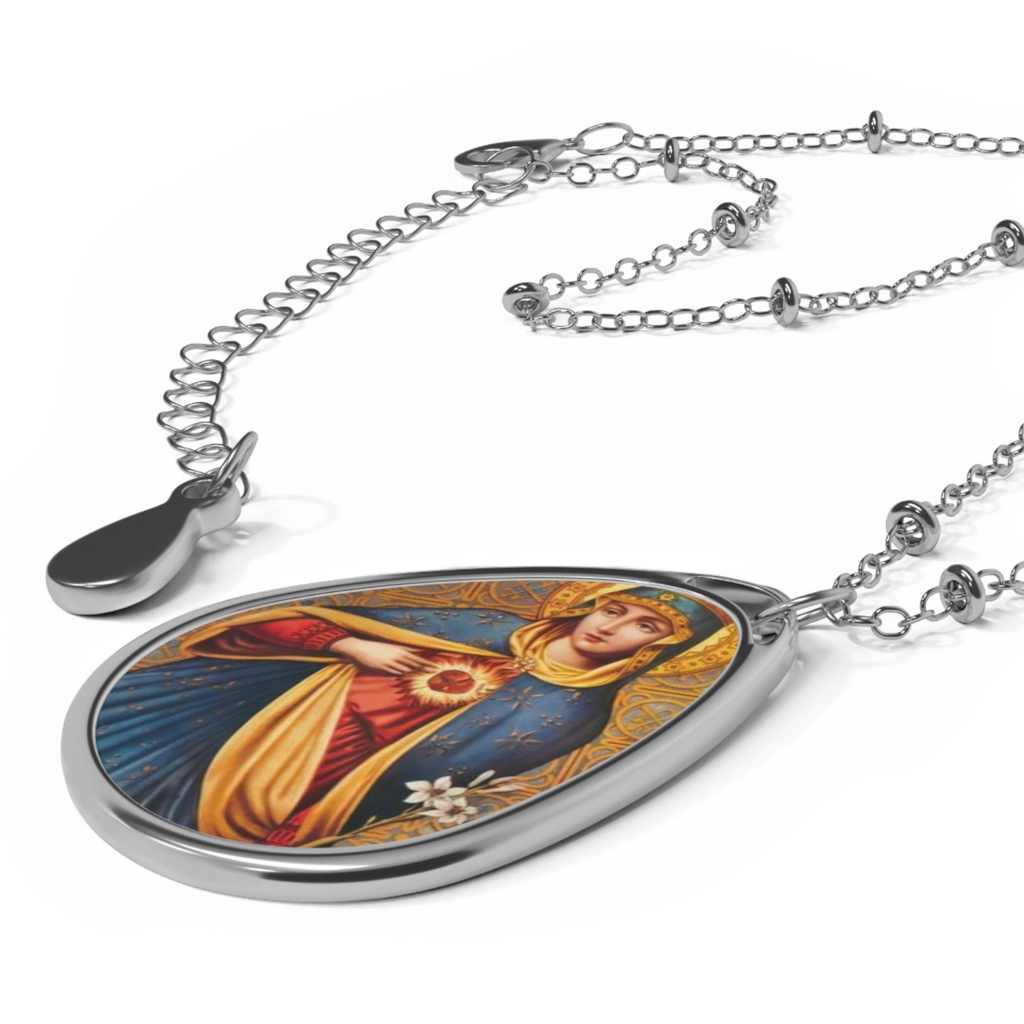 Mother Mary Immaculate Heart Necklace - Drop Pendant Catholic Medal