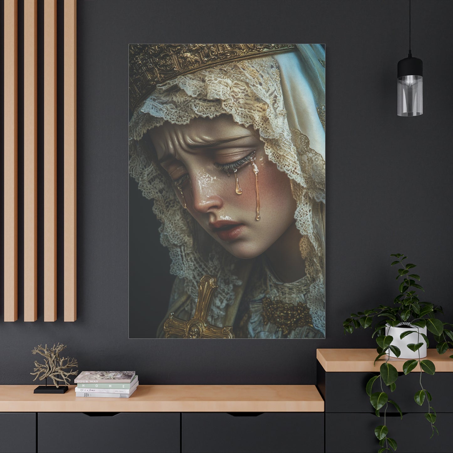 Sorrowful Mary - Holy Mary with Tears Catholic Canvas Wall Art, Christian Decor