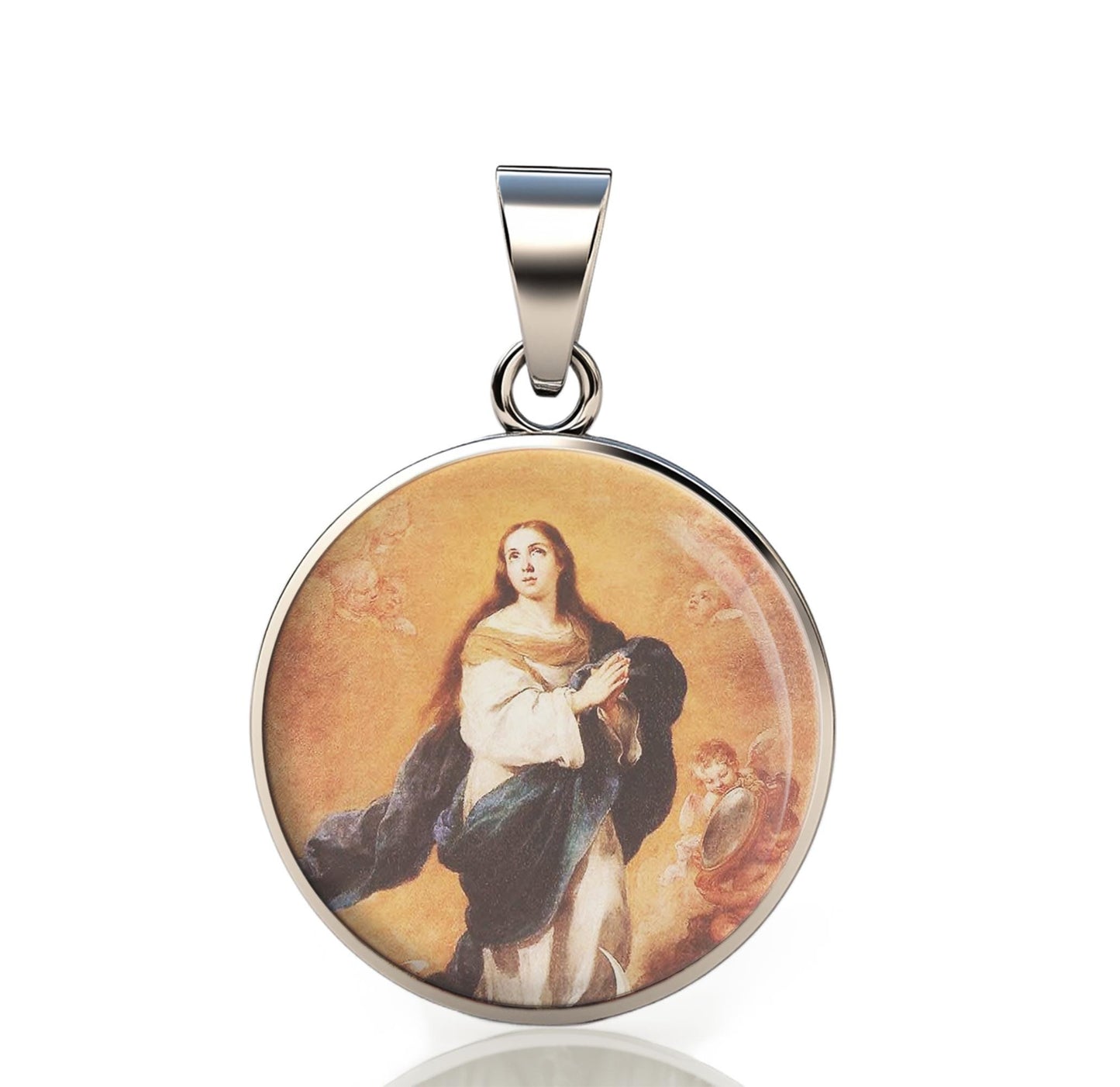 Our Lady Immaculate Conception 925 Sterling Silver Round Pendant Christian Religious Medal Small 20mm