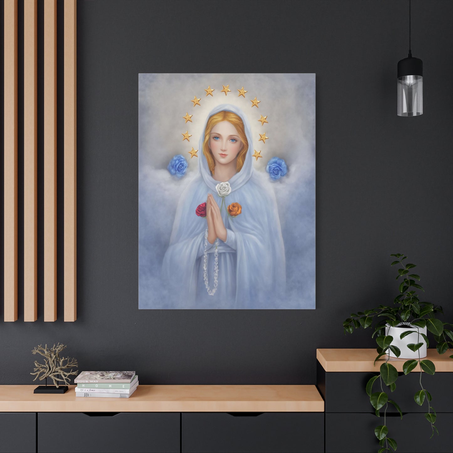 Rosa Mystica Mary Catholic Canvas Wall Art, Christian Decor
