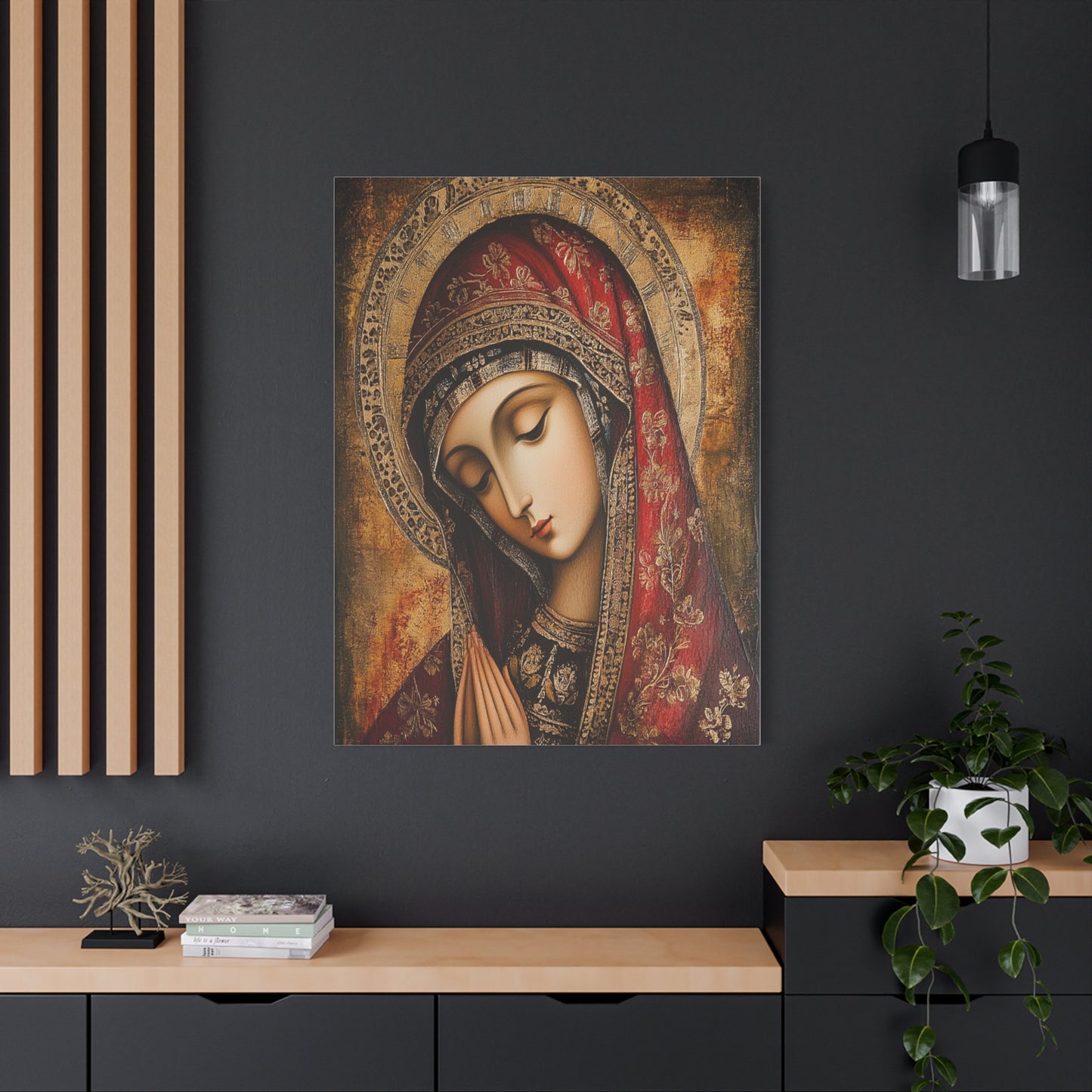 Holy Mary Icon in Byzantine Style - Canvas Wall Art, Christian Decor
