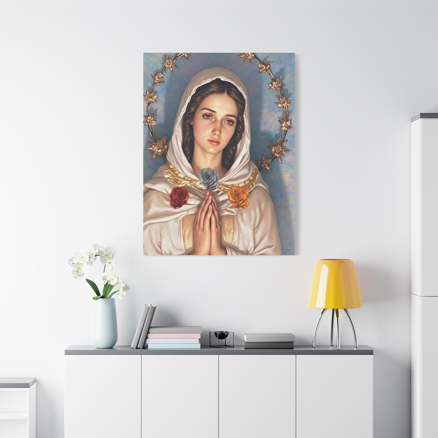 Our Lady Mary Rosa Mystica Catholic Canvas Wall Art, Christian Decor