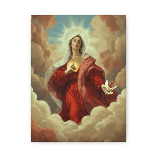 Mother Mary with Dove Heaven Catholic Canvas Wall Art, Christian Decor