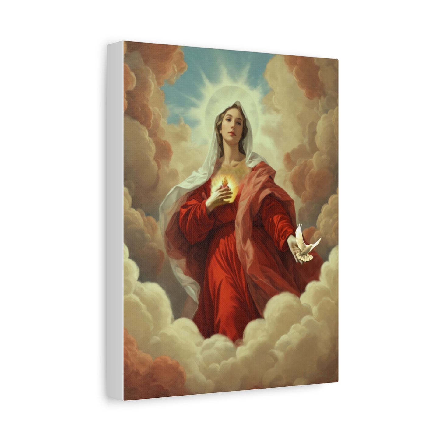 Mother Mary with Dove Heaven Catholic Canvas Wall Art, Christian Decor