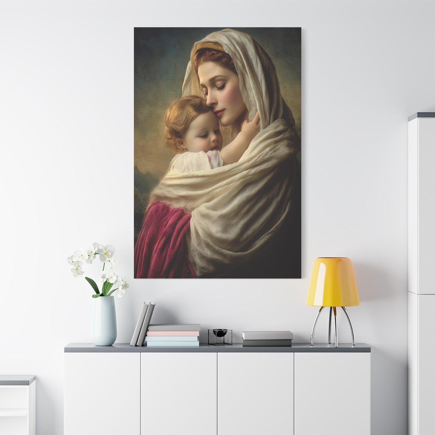 Blessed Mother Mary and Baby Jesus Catholic Canvas Wall Art, Christian Decor