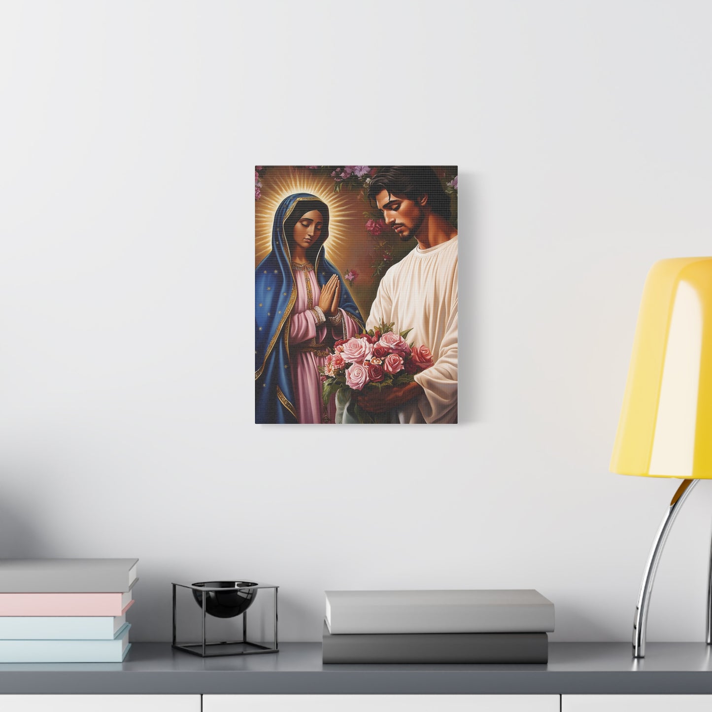 Our Lady Guadalupe and St. Juan Diego Full of Roses Catholic Canvas Wall Art, Christian Decor