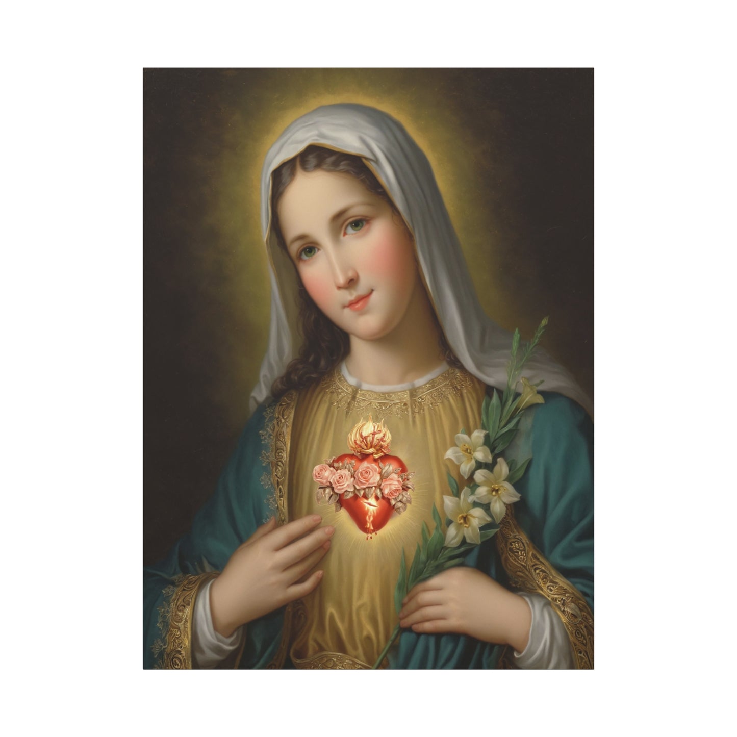 Immaculate Heart Mary Catholic Canvas Wall Art, Christian Decor