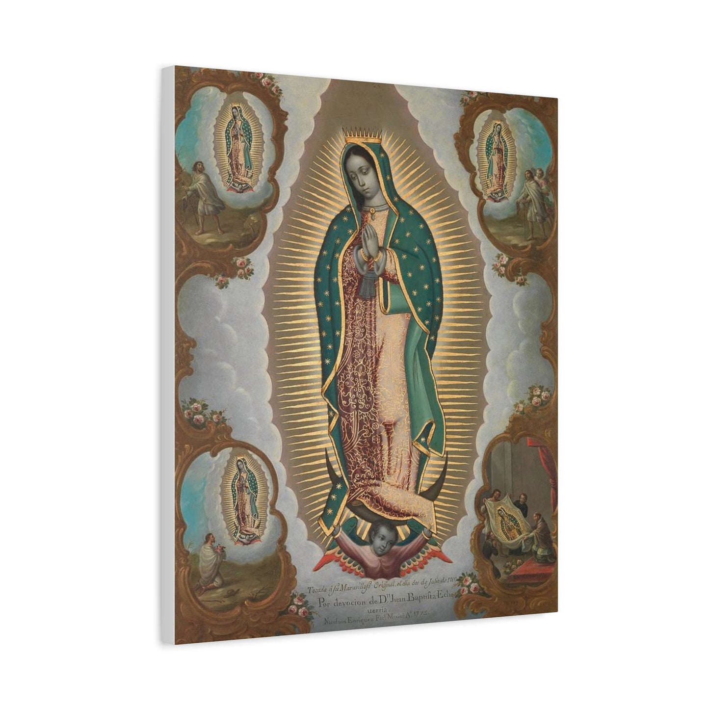 The Virgin of Guadalupe with the Four Apparitions Catholic HQ Print on Canvas Ready To Hang - Virgin Mary Canvas
