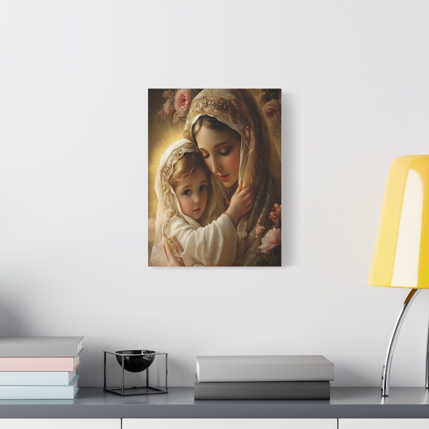 Mother Mary with Jesus Catholic Canvas Wall Art, Christian Decor
